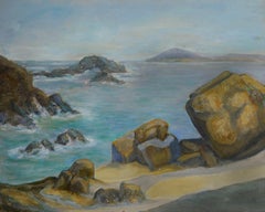 Vue de bord de mer du milieu du siècle, paysage marin de Californie 