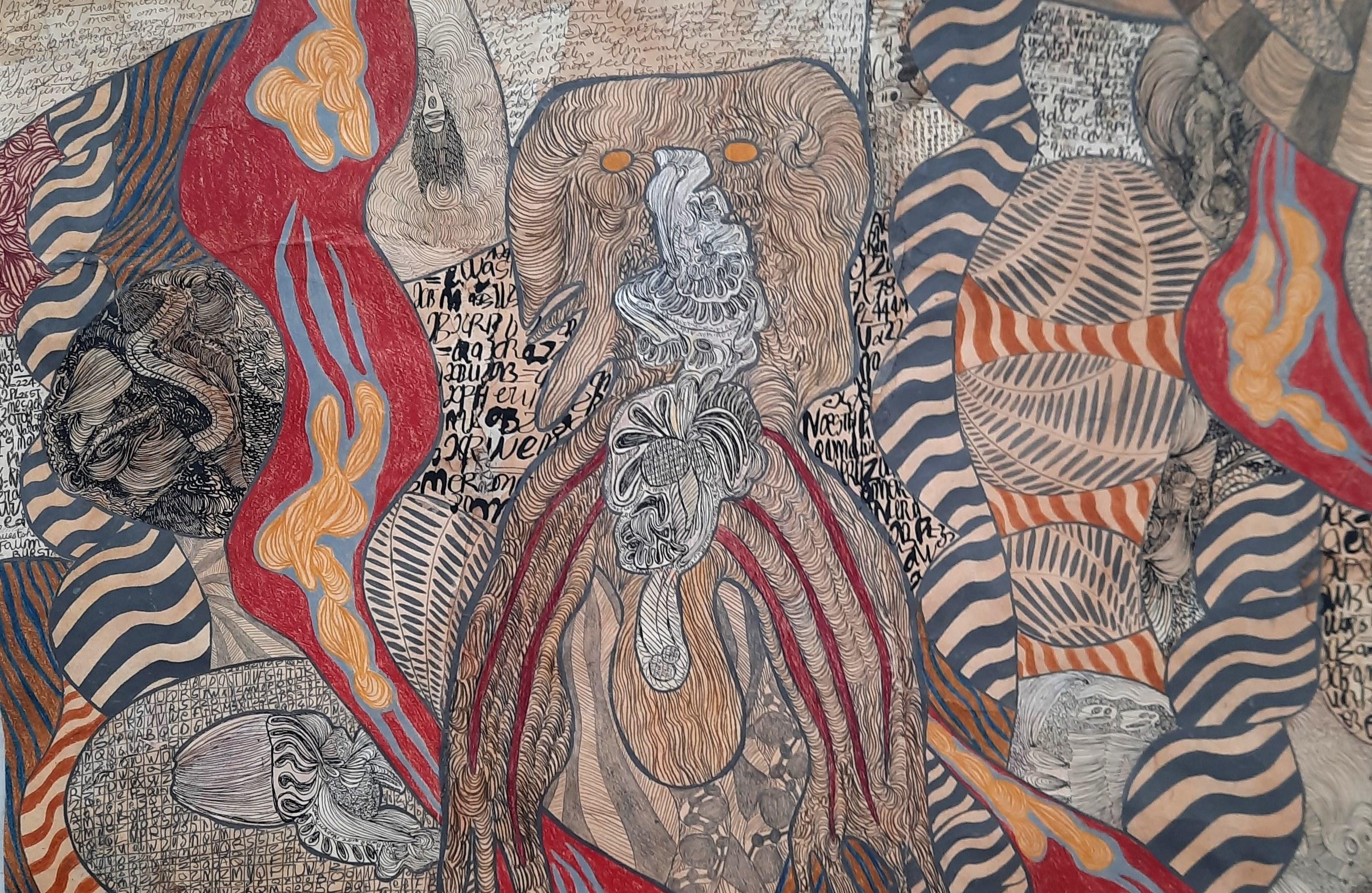 Gemischte Medien auf Papier
Signiert und datiert auf der Rückseite
Einzigartige Arbeit

In den Werken von Geneviève Seillé regiert das Wort als Meister. Es fasziniert sie durch seine eigene Erscheinung und wird zu einer ästhetischen Einheit. Als sie