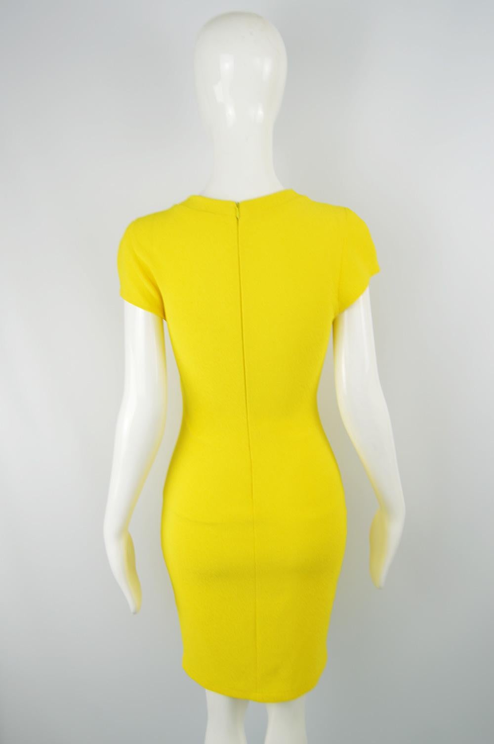 Genevieve Tarka Paris 1980s Yellow Bodycon Knit Jersey Cut Out Party Dress 1