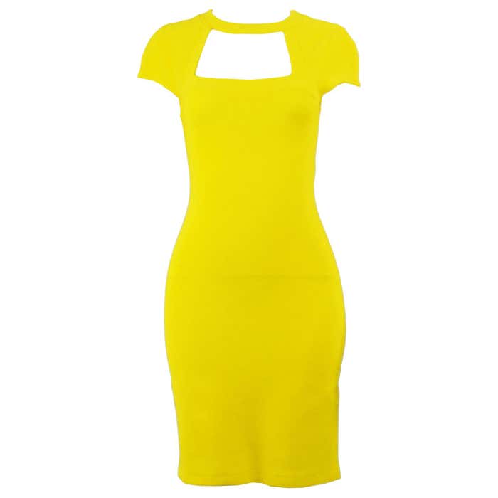 Genevieve Tarka Paris 1980s Yellow Bodycon Knit Jersey Cut Out Party ...