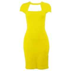 Genevieve Tarka Paris 1980s Yellow Bodycon Knit Jersey Cut Out Party Dress