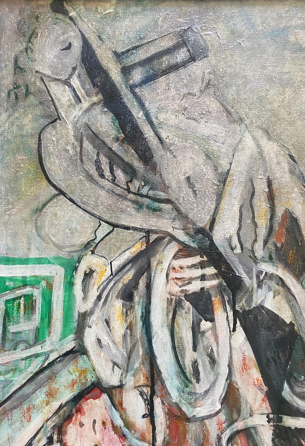 Kubistischer Musiker, abstrahierte Figur von amerikanischem Modernisten in Frankreich Künstlerin (Braun), Figurative Painting, von Genevieve White Pezet