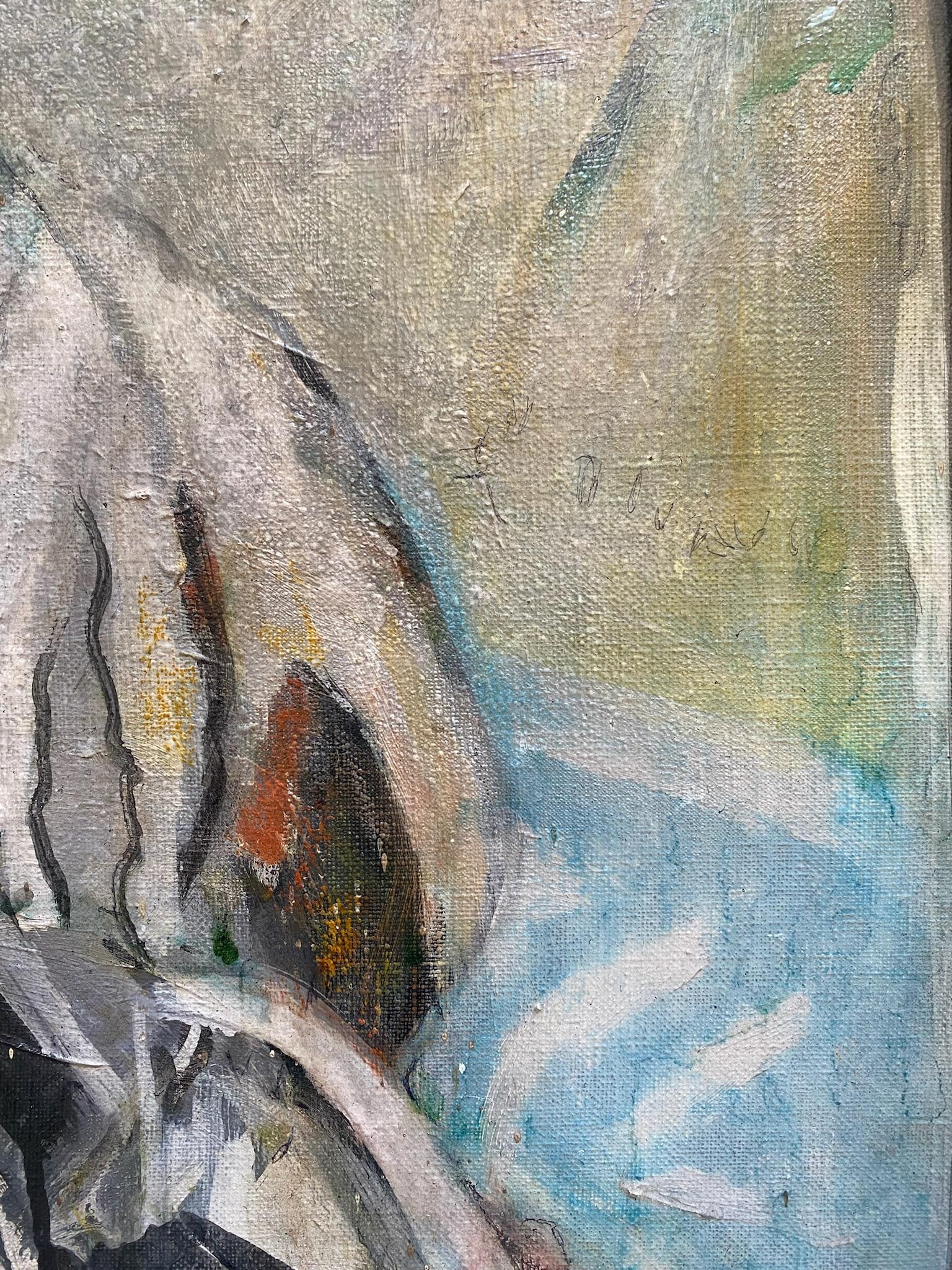 Ein Hauch von Chagall und viel Individualität in diesem einzigartigen Werk der amerikanischen Künstlerin der Moderne Genevieve. Die 1913 in Idaho geborene Freigeist Genevieve White verlie�ß mit 14 Jahren ihr Zuhause und zog in den Bundesstaat