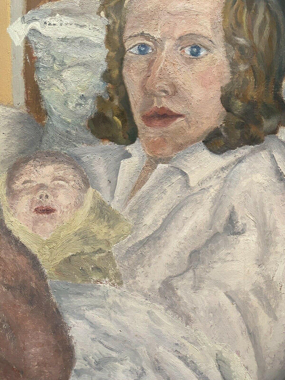 20th Century Genevieve Zondervan French Oil Painting, Mother and Child Portrait For Sale