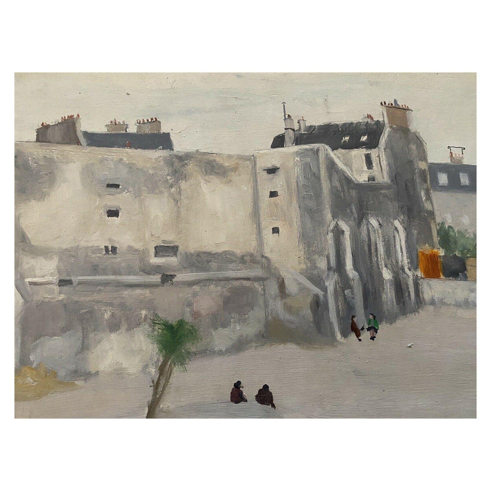 Genevieve Zondervan '1922-2013' Pittura a olio francese, edifici della città vecchia e fichi