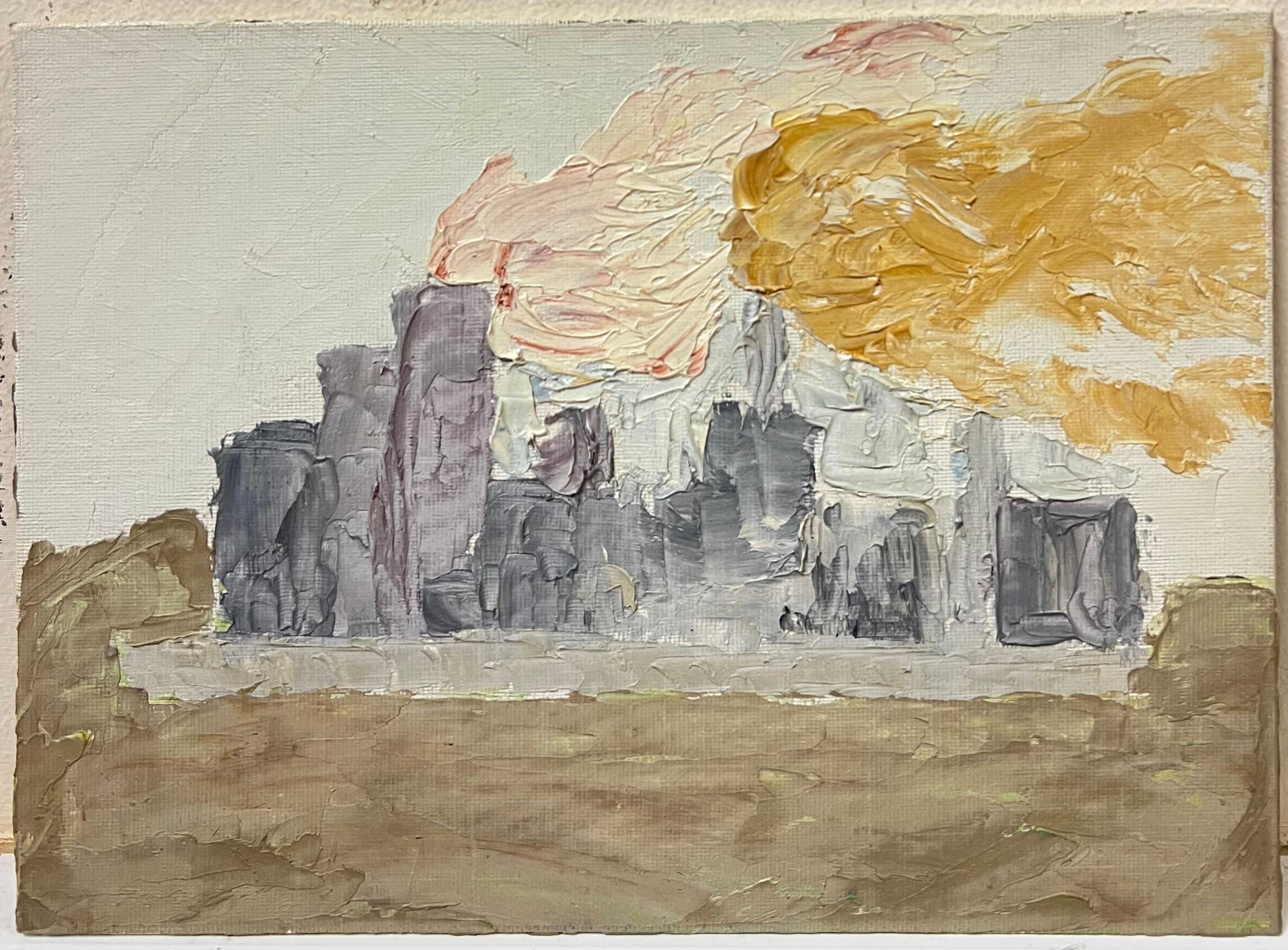 Huile texturée de l'usine post-impressionniste française et paysage de fumée croissant - Painting de GENEVIEVE ZONDERVAN (1922-2013)