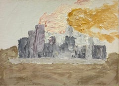 Huile texturée de l'usine post-impressionniste française et paysage de fumée croissant