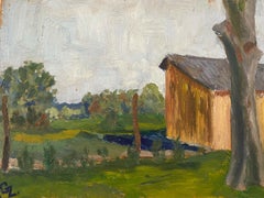 GENEVIEVE ZONDERVAN (1922-2013) 20TH C. FRENCH OIL PAINTING - BUILDING IN FIELDS