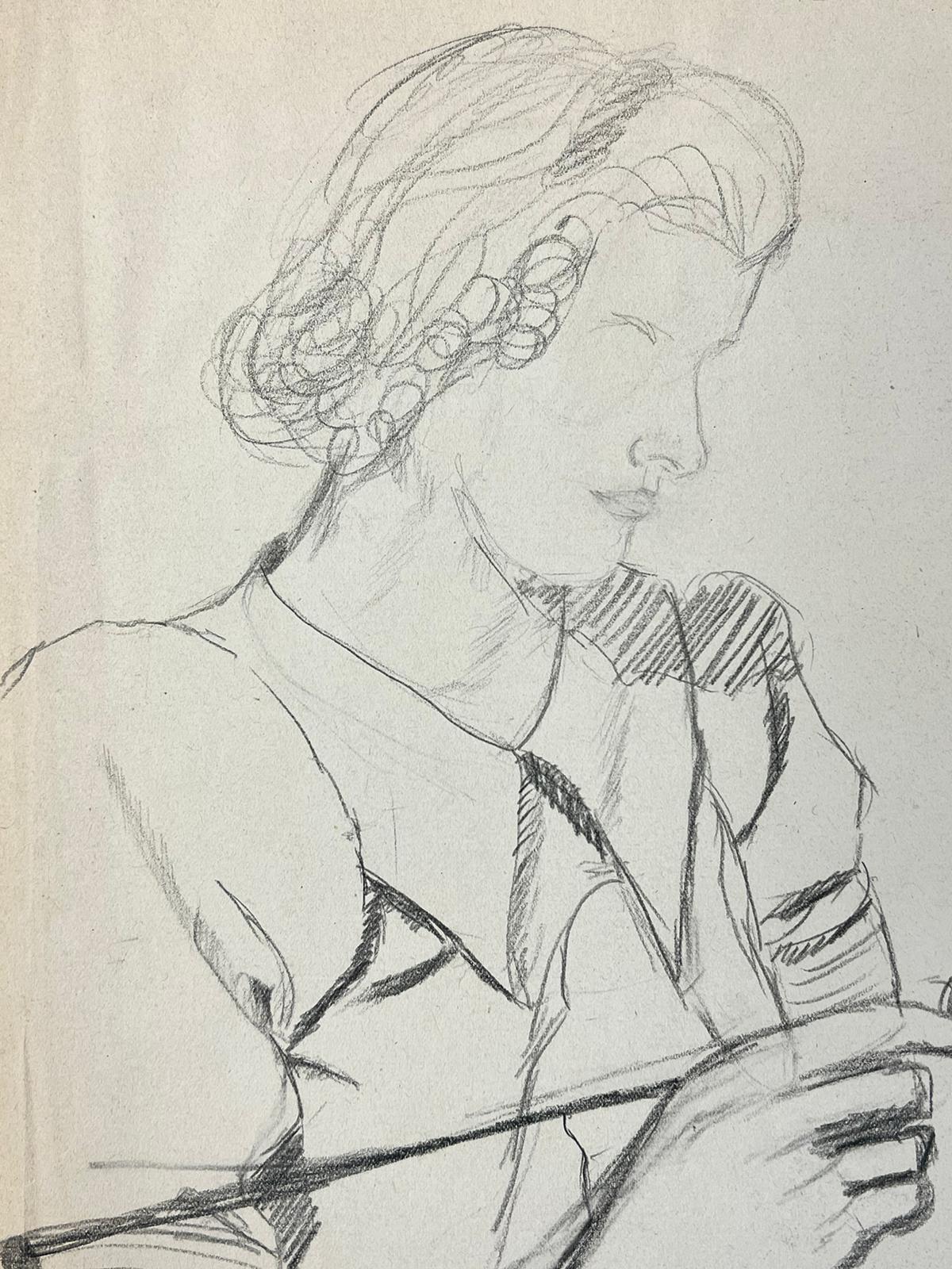 GENEVIEVE ZONDERVAN (1922-2013) FRENCH DRAWING - Lady Knitting  For Sale 2