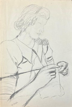 GENEVIEVE ZONDERVAN (1922-2013) FRENCH DRAWING - Lady Knitting 