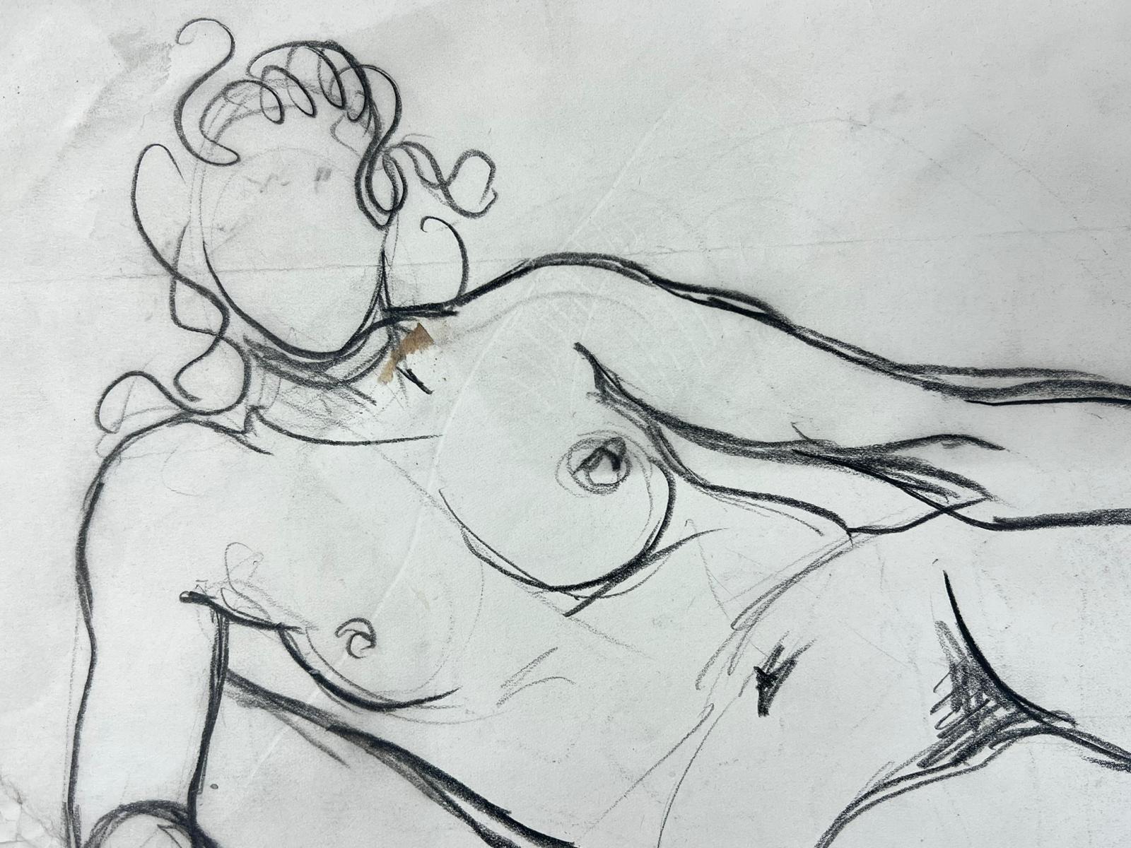 GENEVIEVE ZONDERVAN (1922-2013) FRENCH DRAWING- Nude Lady Lying Down For Sale 1