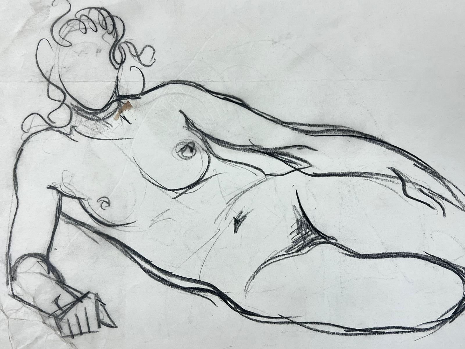 GENEVIEVE ZONDERVAN (1922-2013) FRENCH DRAWING- Nude Lady Lying Down For Sale 2