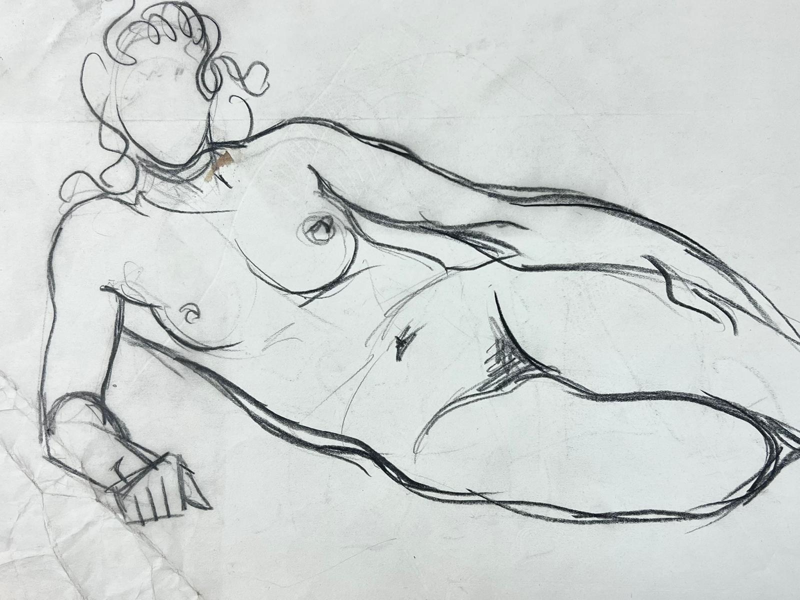 GENEVIEVE ZONDERVAN (1922-2013) FRENCH DRAWING- Nude Lady Lying Down For Sale 3