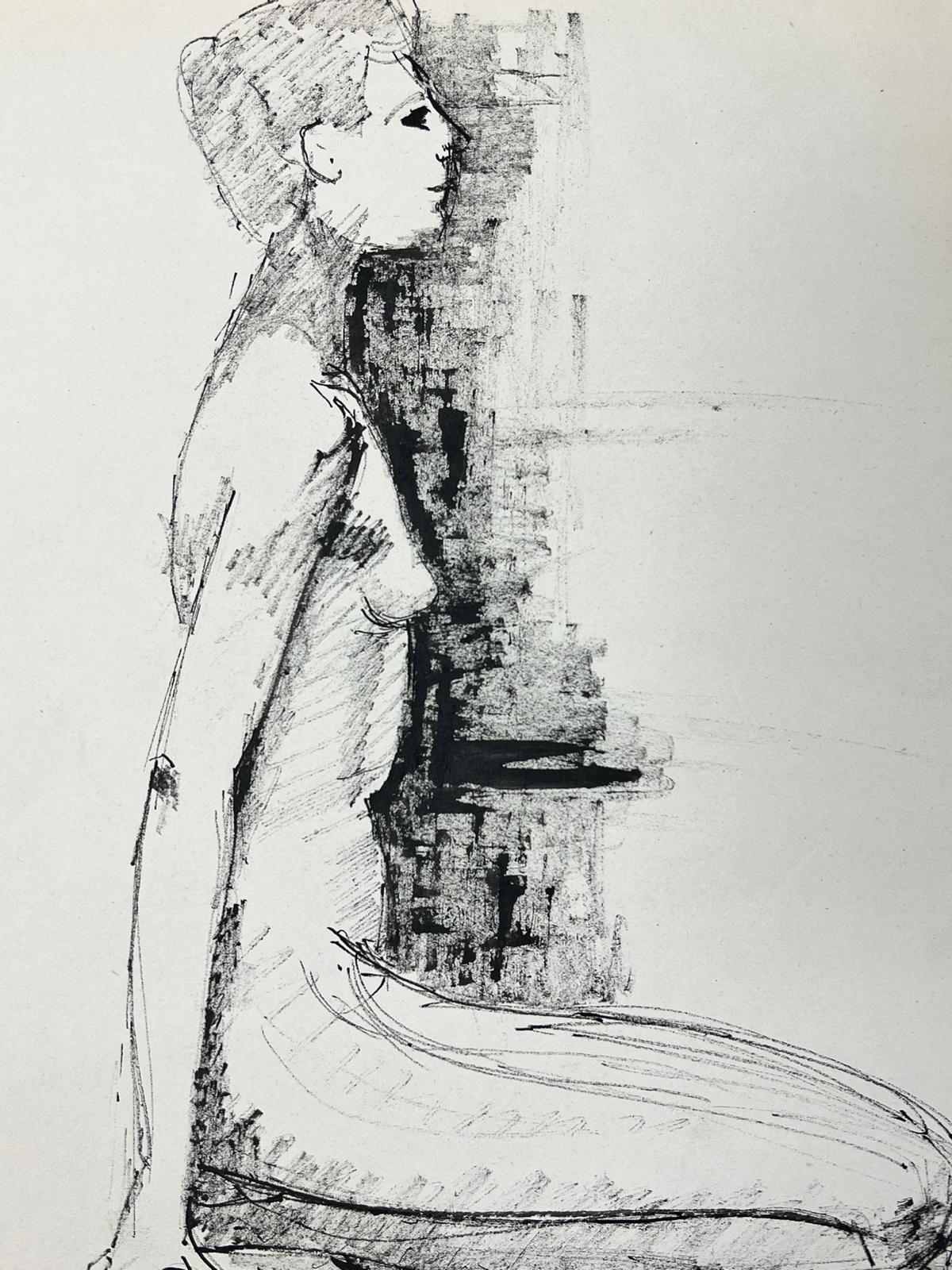 GENEVIEVE ZONDERVAN (1922-2013) FRENCH DRAWING- SIDE PROFILE OF A NUDE LADY For Sale 1