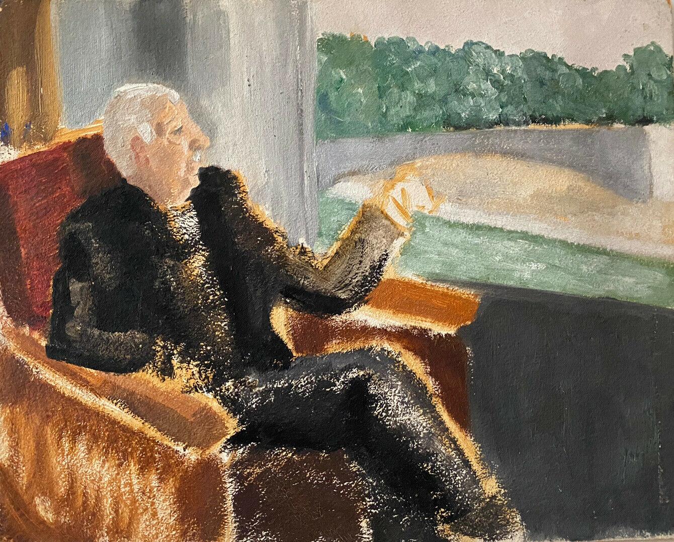 "Una camera con vista"
di Geneviève Zondervan (francese 1922-2013)
dipinto a olio su tavola, timbrato sul retro

tavola: 8,5 x 10,5 pollici

Dipinto originale a olio su tavola dell'artista francese Geneviève Zondervan (1922-2013). Il dipinto ha