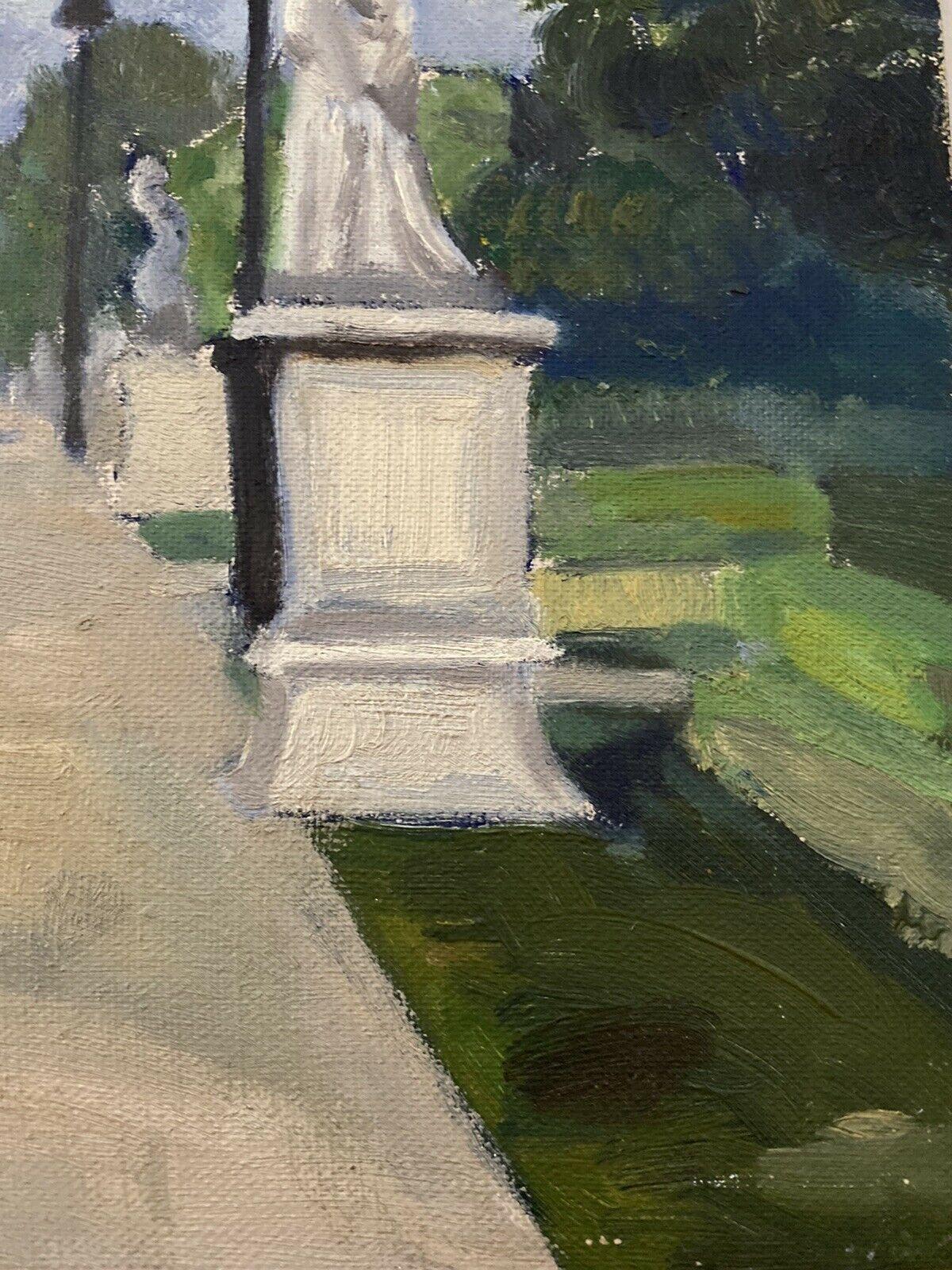 GENEVIEVE ZONDERVAN (1922-2013) FRENCH OIL PAINTING - PARIS PARK SCENE STATUES 3