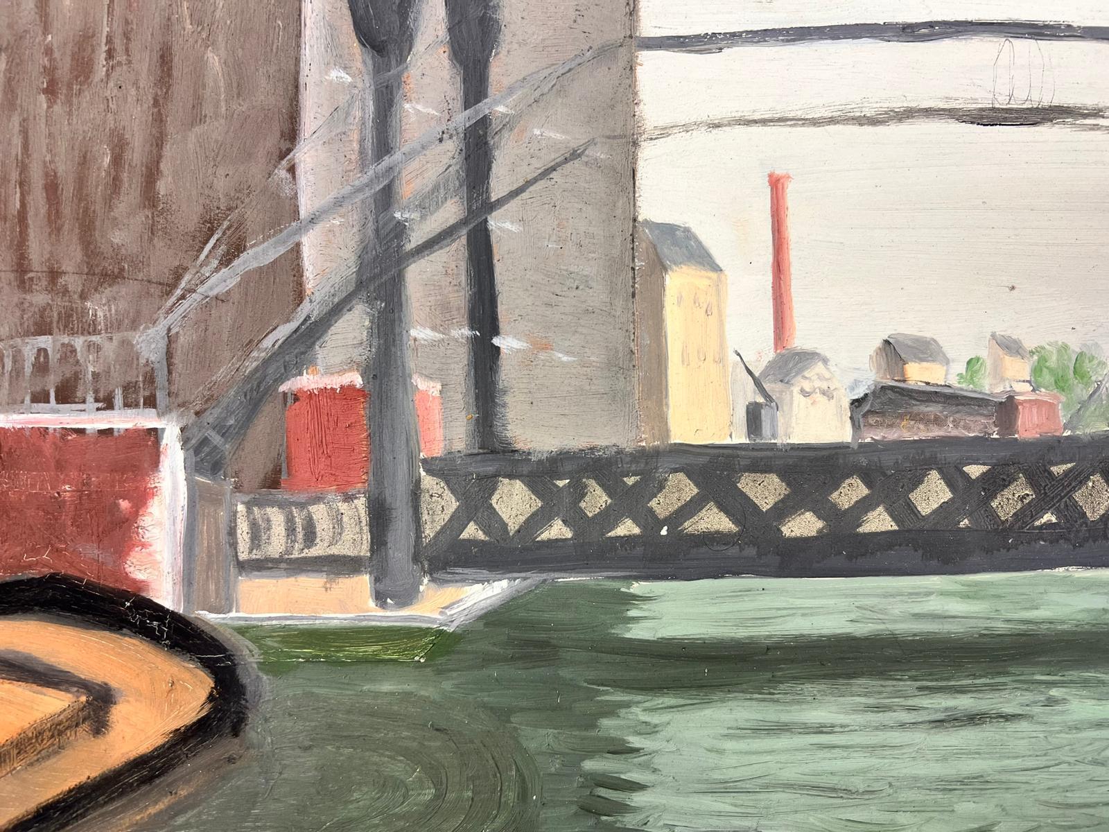 GENEVIEVE ZONDERVAN (1922-2013) FRENCH OIL PAINTING - Power Station Bridge   For Sale 2