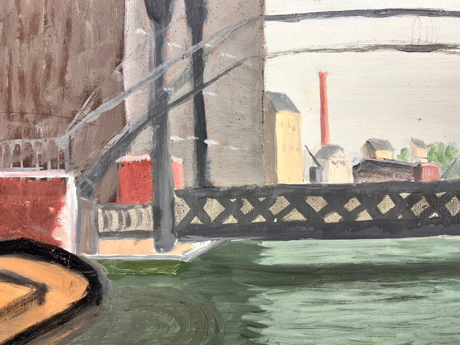 GENEVIEVE ZONDERVAN (1922-2013) PINTURA AL ÓLEO FRANCESA - Puente de la central eléctrica en venta 2