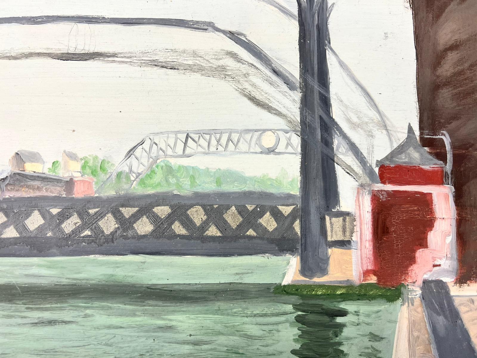 GENEVIEVE ZONDERVAN (1922-2013) PINTURA AL ÓLEO FRANCESA - Puente de la central eléctrica en venta 3