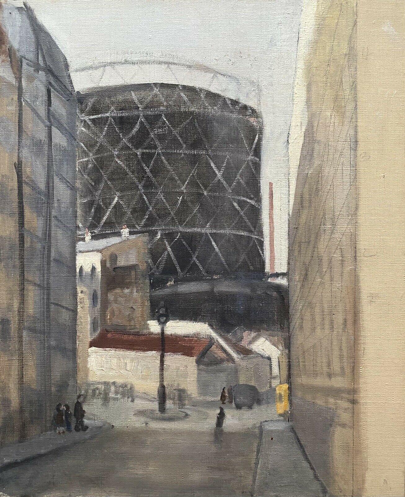 "Urban Street View
di Geneviève Zondervan (francese 1922-2013)
dipinto a olio su tavola, iscritto verso

tavola: 18 x 14,75 pollici

Dipinto a olio su tavola del XX secolo dell'artista francese Geneviève Zondervan (1922-2013). Il dipinto ha