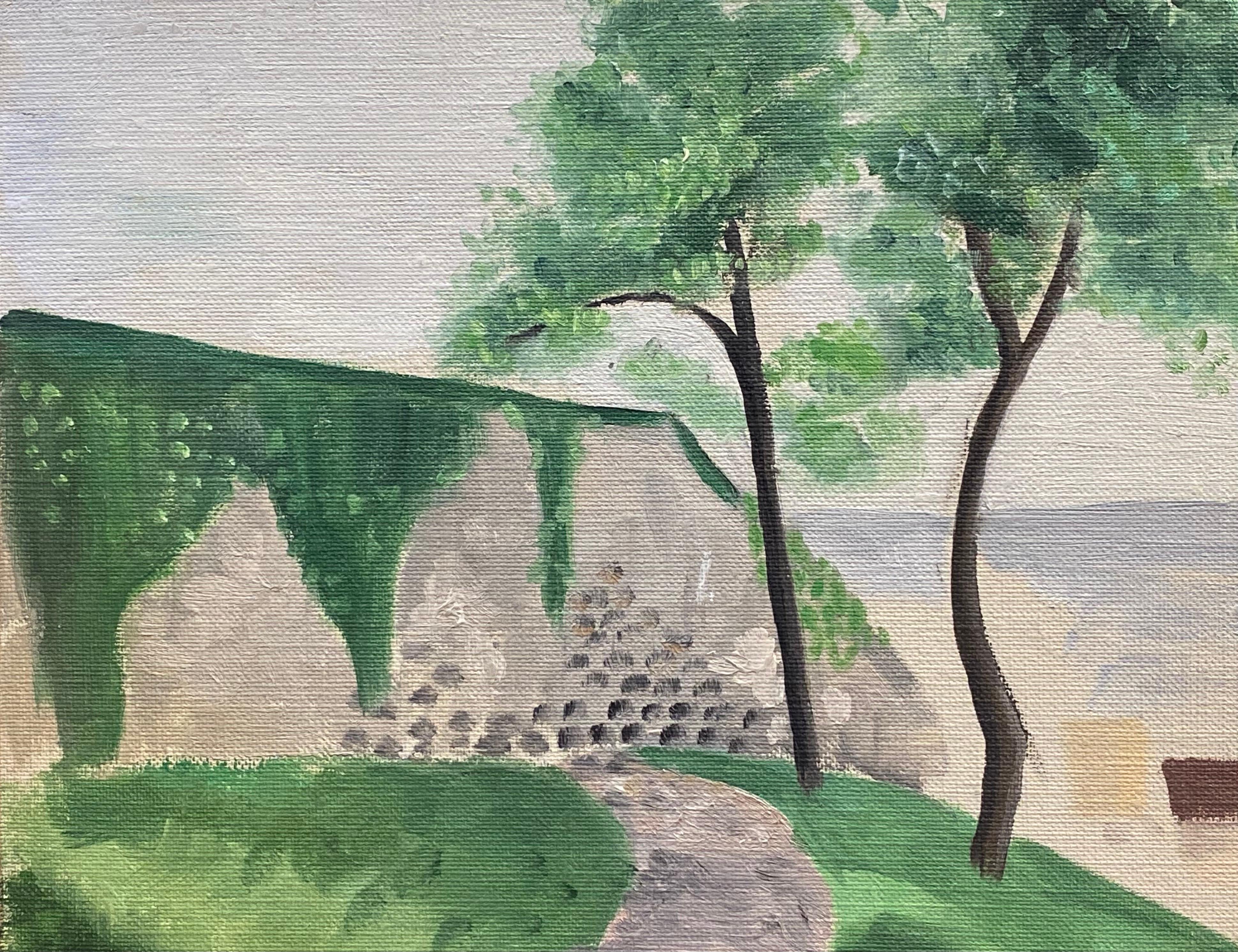 Landscape
by Geneviève Zondervan (French 1922-2013)
oil painting on board

board: 9 x 10.5 inches

Superb mid-century oil painting on board by the French artist, Geneviève Zondervan (French 1922-2013). The painting has excellent provenance, having