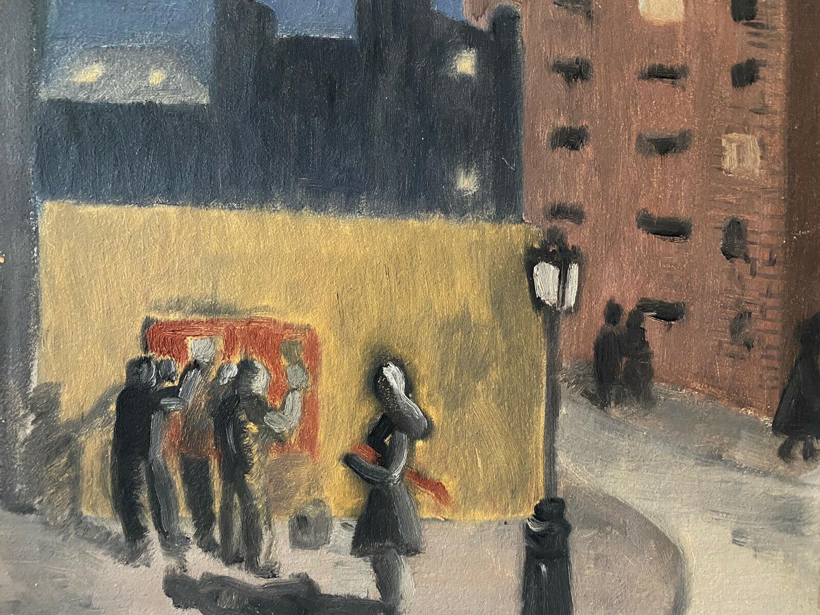 "Outside the Bar"
by Geneviève Zondervan (French 1922-2013)
oil painting on board, stamped verso

board: 8.5 x 10.5 inches

Superb original mid 20th century oil painting by the French artist, Geneviève Zondervan (French 1922-2013). The painting has