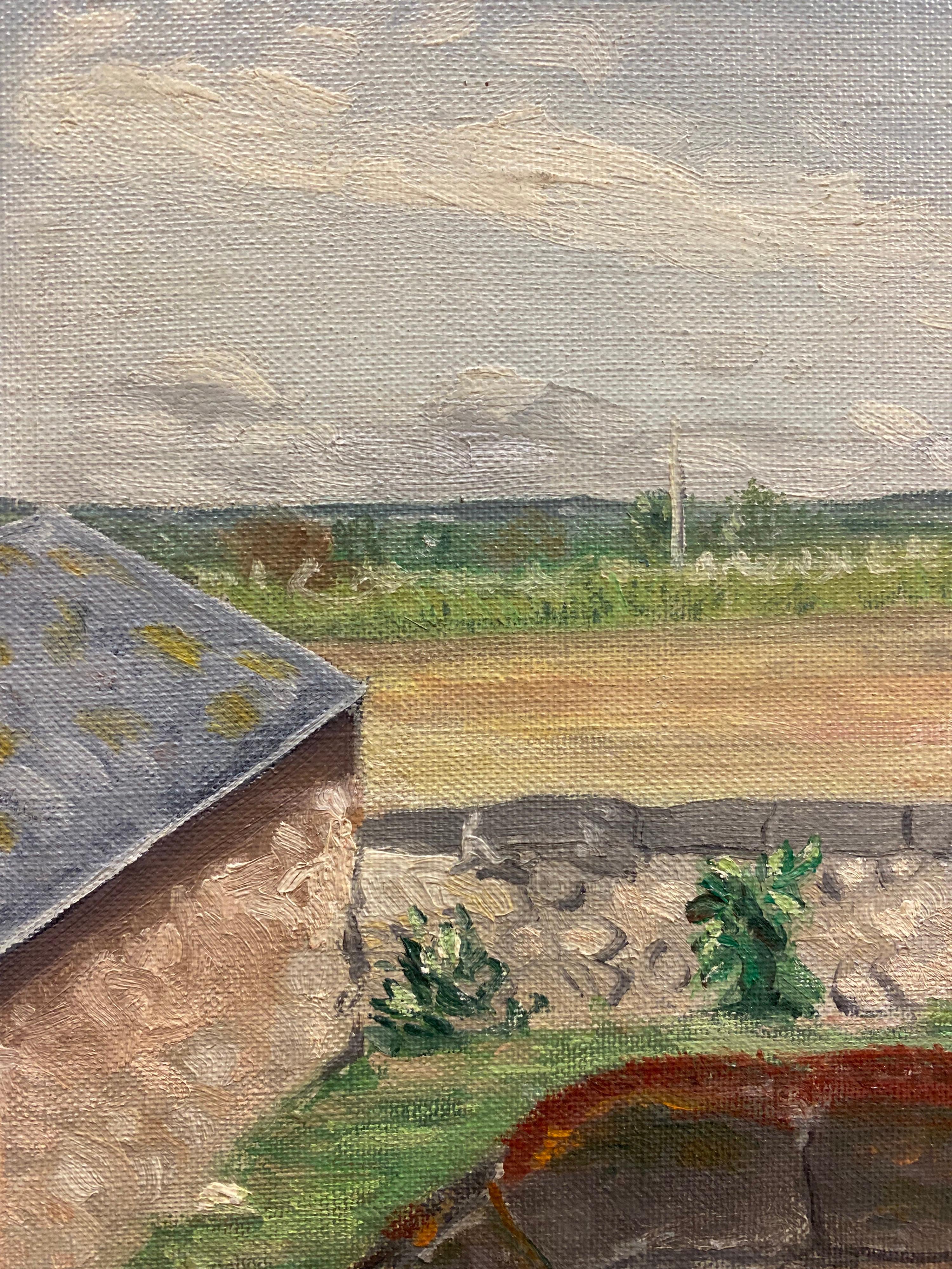 "Landscape"
by Geneviève Zondervan (French 1922-2013)
oil painting on board

board: 10.5 x 7.5 inches

Superb mid-century oil painting on board by the French artist, Geneviève Zondervan (French 1922-2013). The painting has excellent provenance,