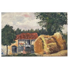 Genevieve Zondervan French Oil Painting, Harvest Fields Farm Barns