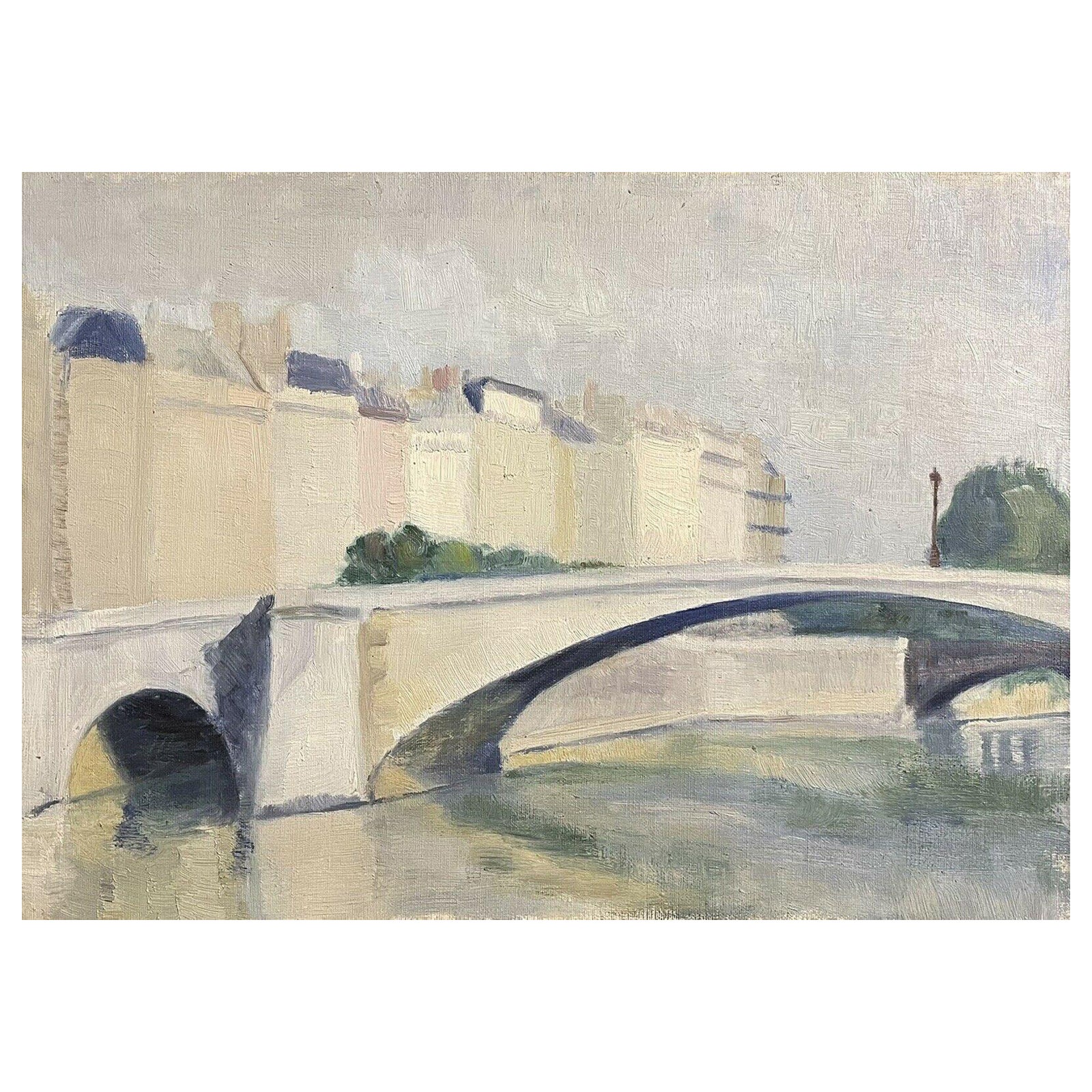 Französisches Ölgemälde, Pariser Flusslandschaft und Brücke von Genevieve Zondervan