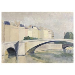 Französisches Ölgemälde, Pariser Flusslandschaft und Brücke von Genevieve Zondervan