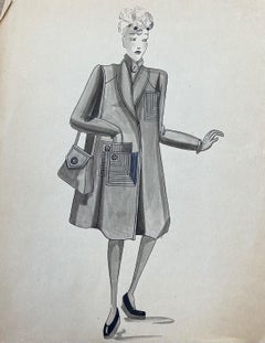 1940's Fashion Illustration - Black & White Stylish Women In Chic Clothing
