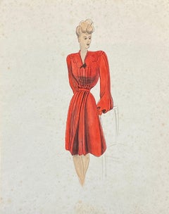 1940's Fashion Illustration - The Lady In The Red Dress