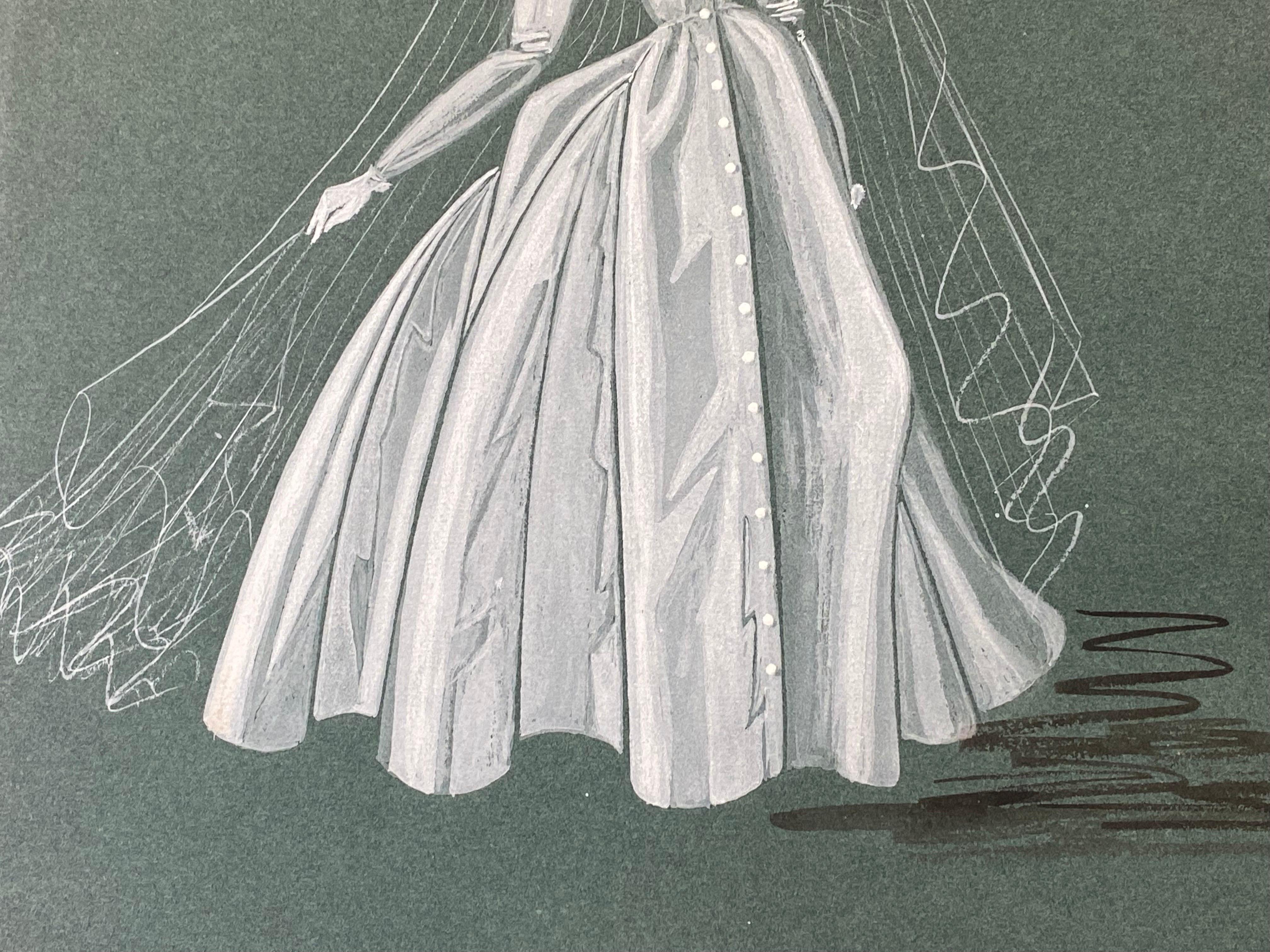 Illustrazione di moda degli anni '40 - Le due spose eleganti - Portrait Painting Grigio di Geneviève Thomas