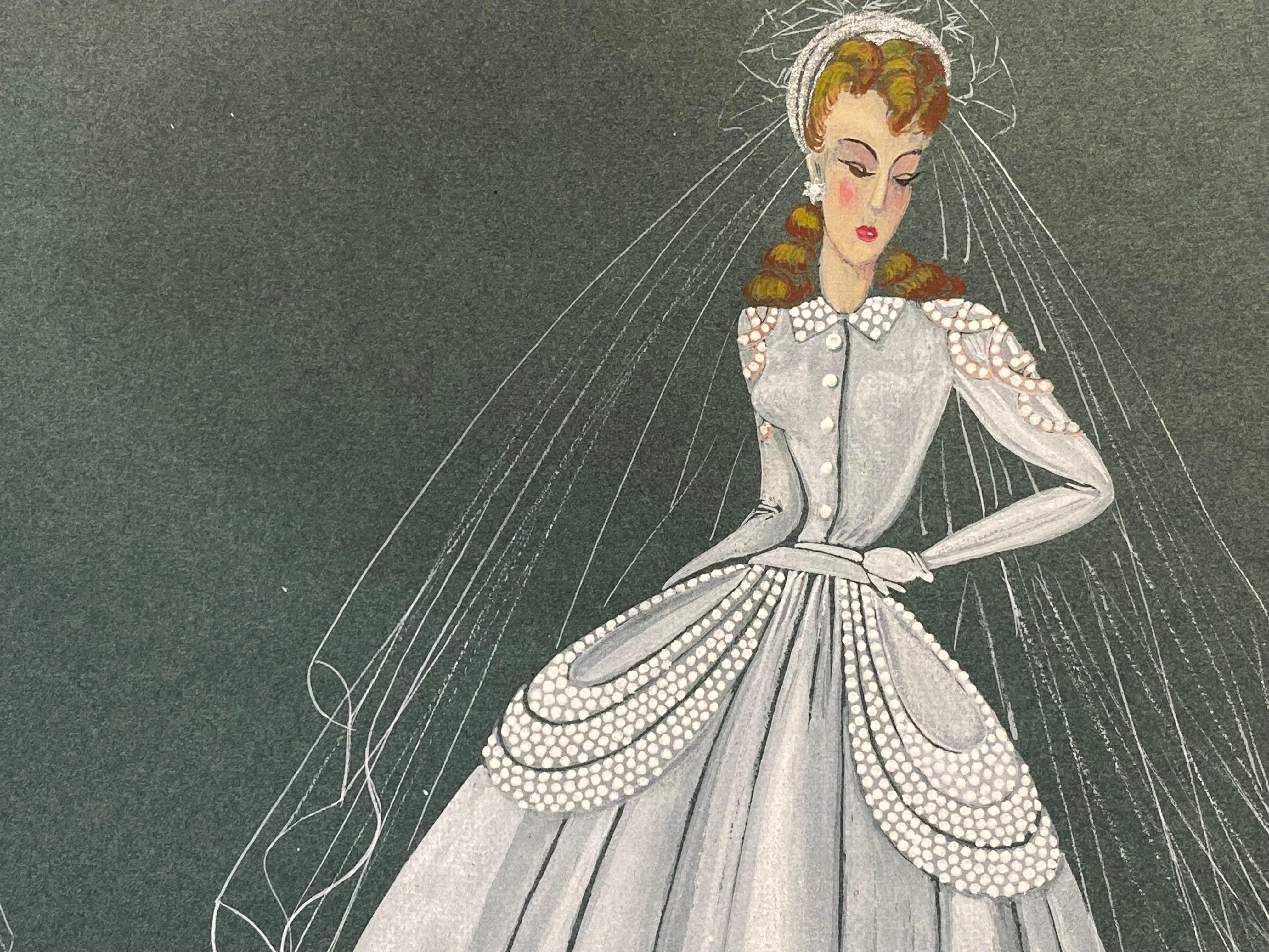 Illustrazione di moda degli anni '40 - Le due spose eleganti in vendita 1