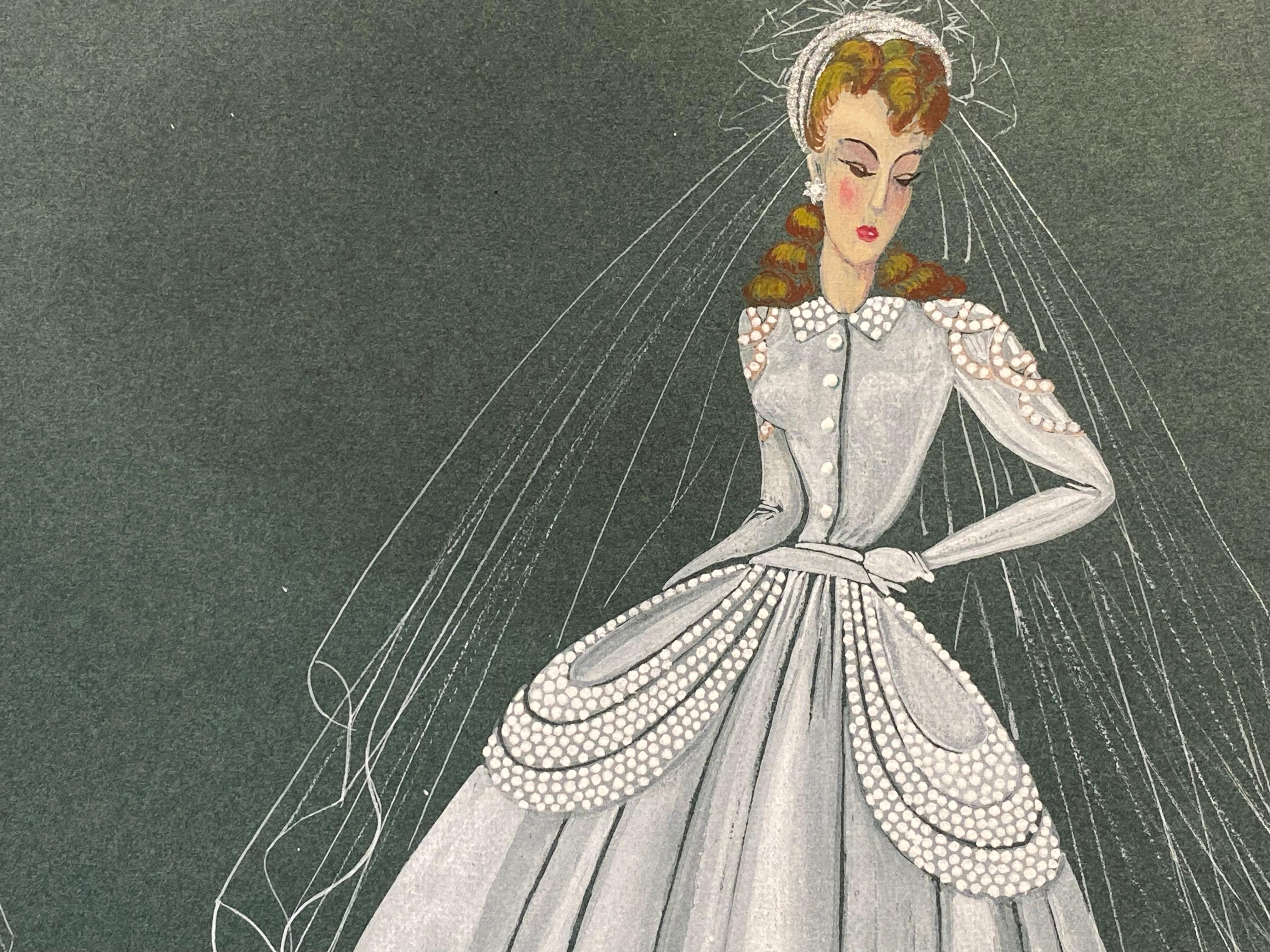 1940's Fashion Illustration - The Two Elegant Brides - Impressionist Painting by Geneviève Thomas