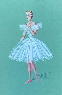 1940's French Fashion Illustration - Stunning Ballerina In White Dress
