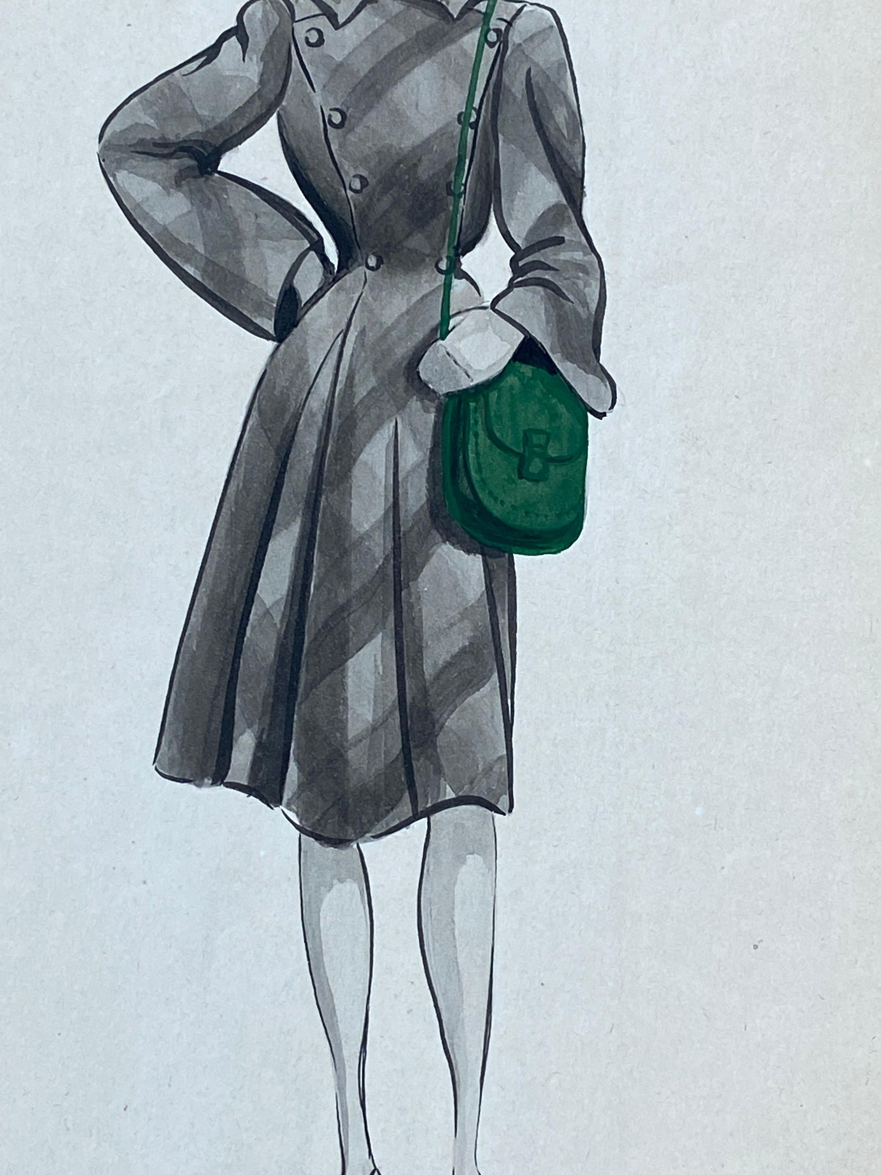 1940er Jahre Französische Mode Illustration der 1940er Jahre - Die stilvolle Dame mit den grünen Merkmalen (Impressionismus), Art, von Geneviève Thomas