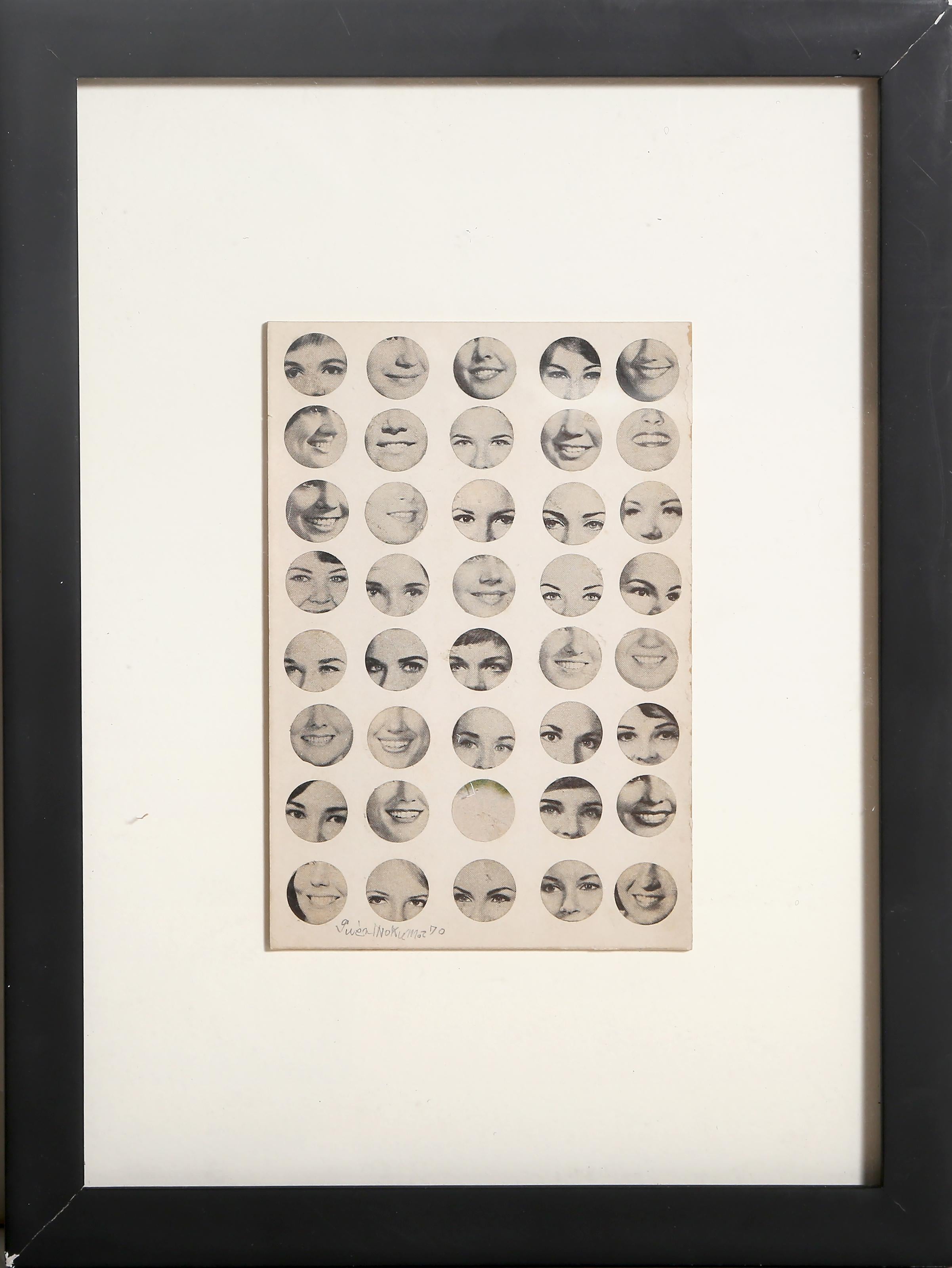 Genichiro Inokuma, Japaner (1902 - 1993) - Gesichter, Jahr:  1970, Medium:  Collage auf Karton, signiert und datiert mit Bleistift, Größe:  6 x 4 in. (15.24 x 10.16 cm)