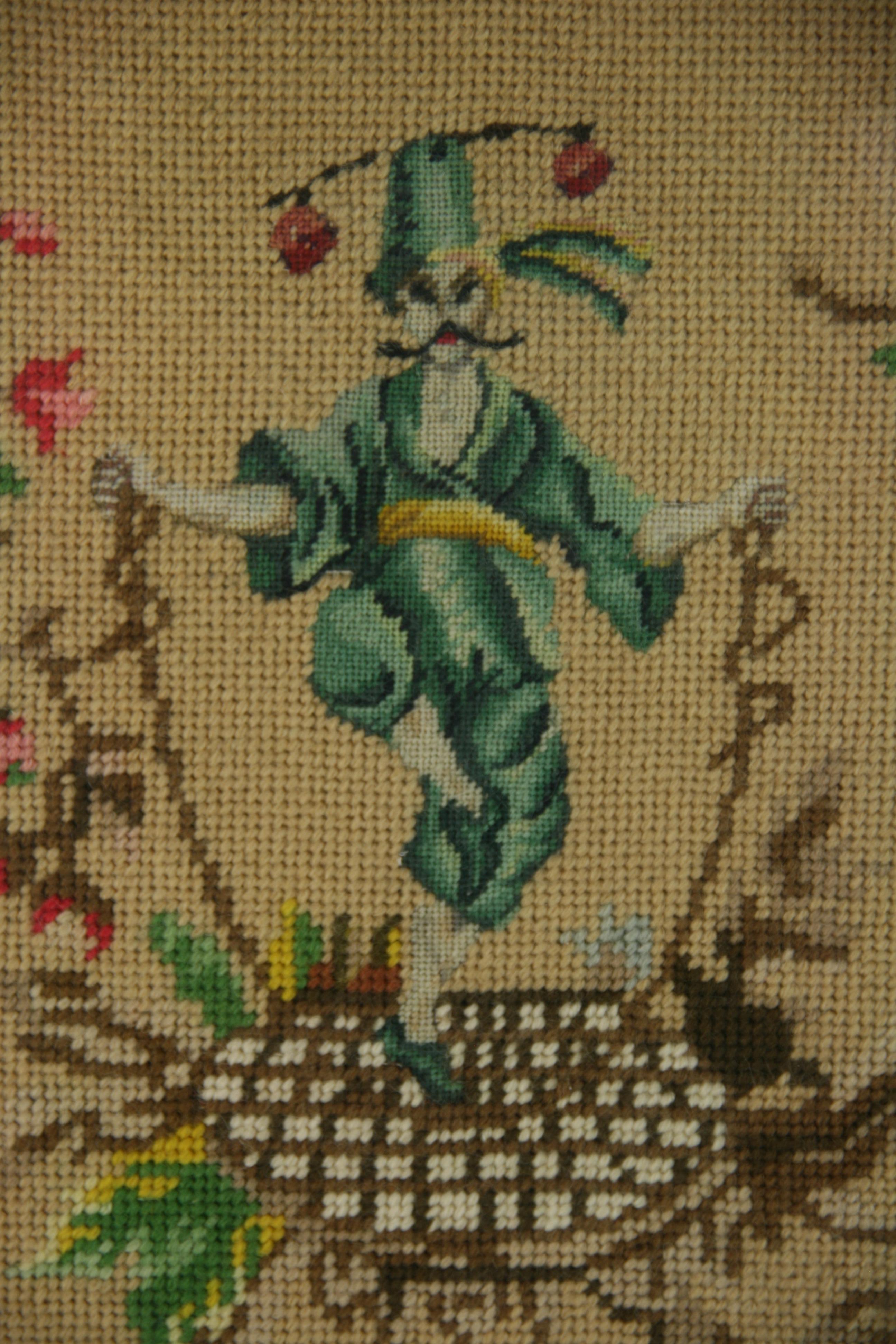 Genie and Rabbit Handwoven Tapestry, circa 1940 For Sale