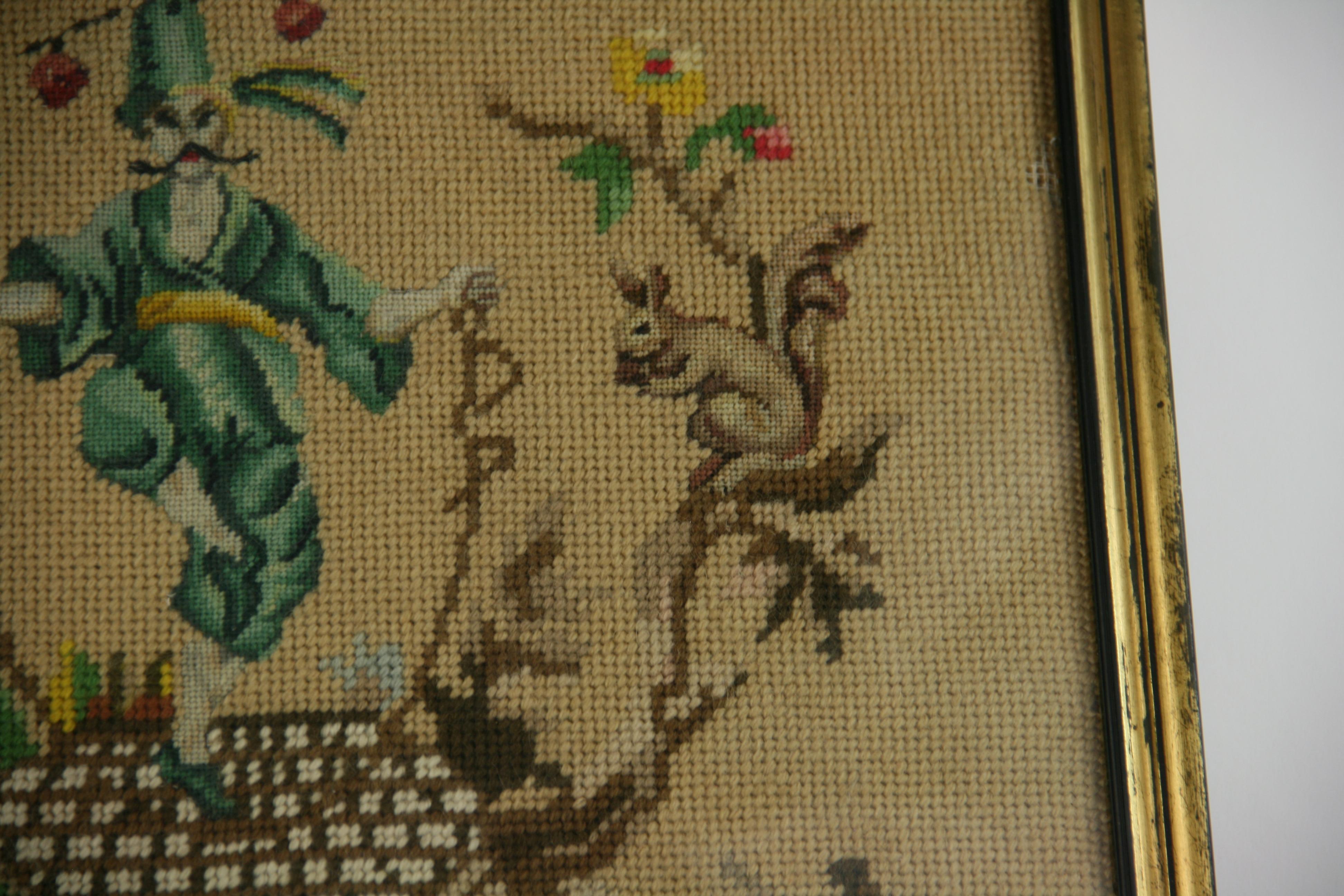 Wool Genie and Rabbit Handwoven Tapestry, circa 1940 For Sale