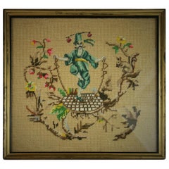 Genie and Rabbit Handwoven Tapestry, Wool, Giltwood Frame, Circa 1940