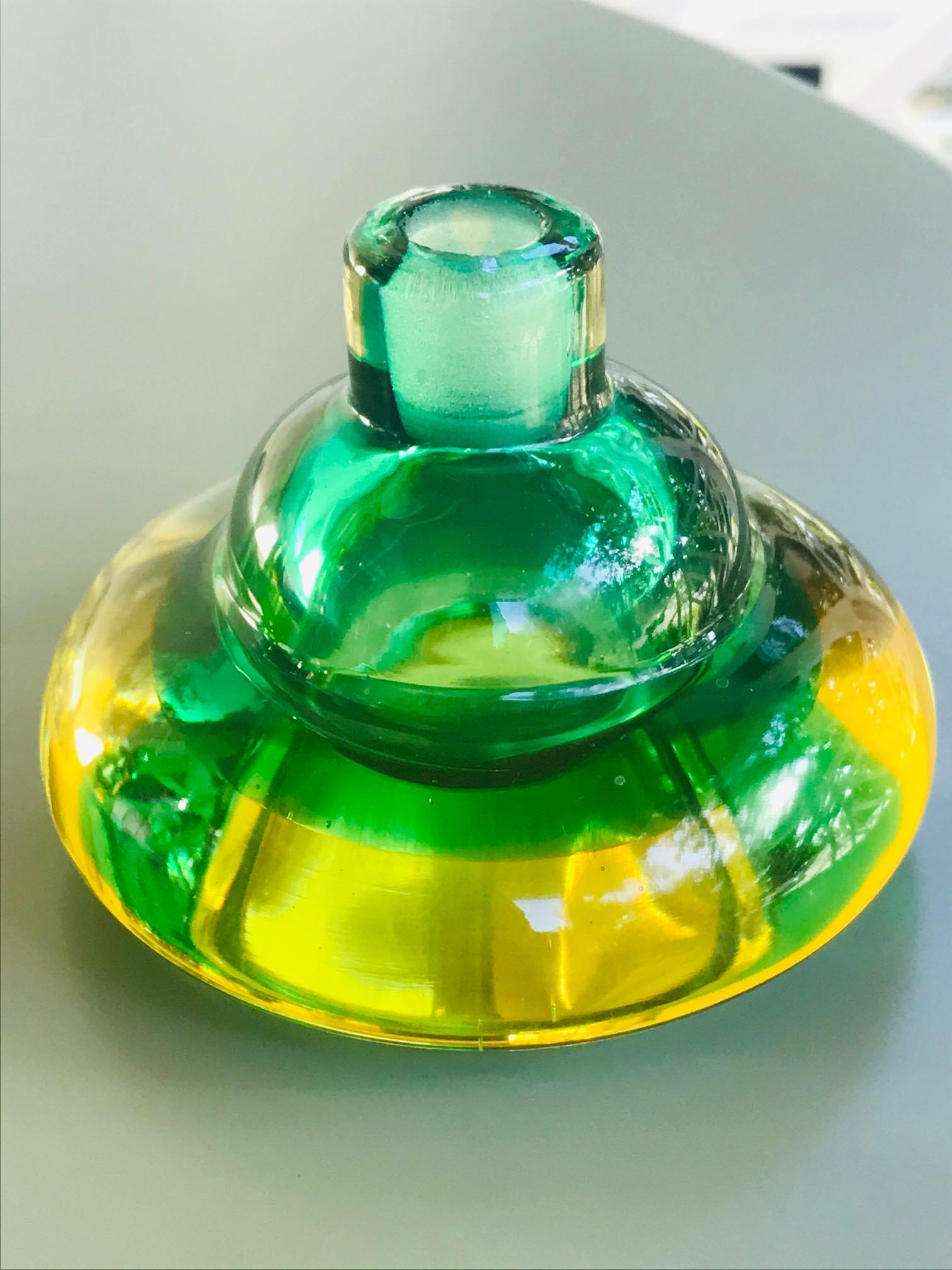 Mid-20th Century Genie Perfume Bottle in Green and Yellow Murano Glass by Flavio Poli, circa 1960