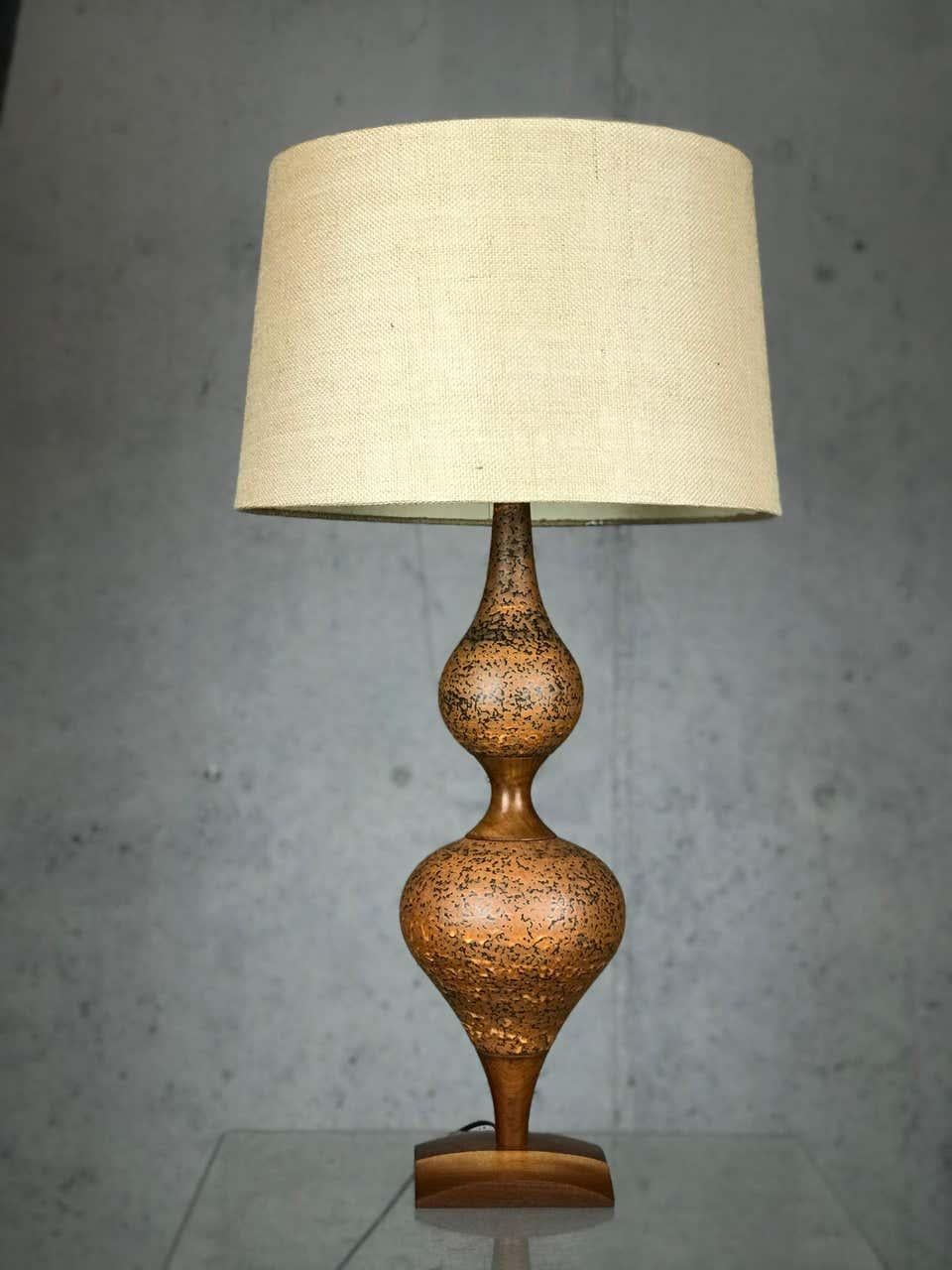 American Mid Century Modern Genie Table Lamp of Ceramic and Walnut