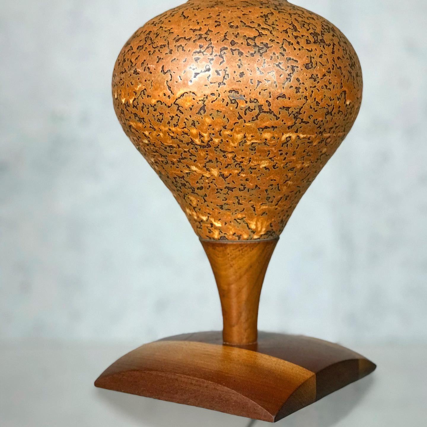 Mid Century Modern Genie Table Lamp of Ceramic and Walnut In Good Condition In Framingham, MA