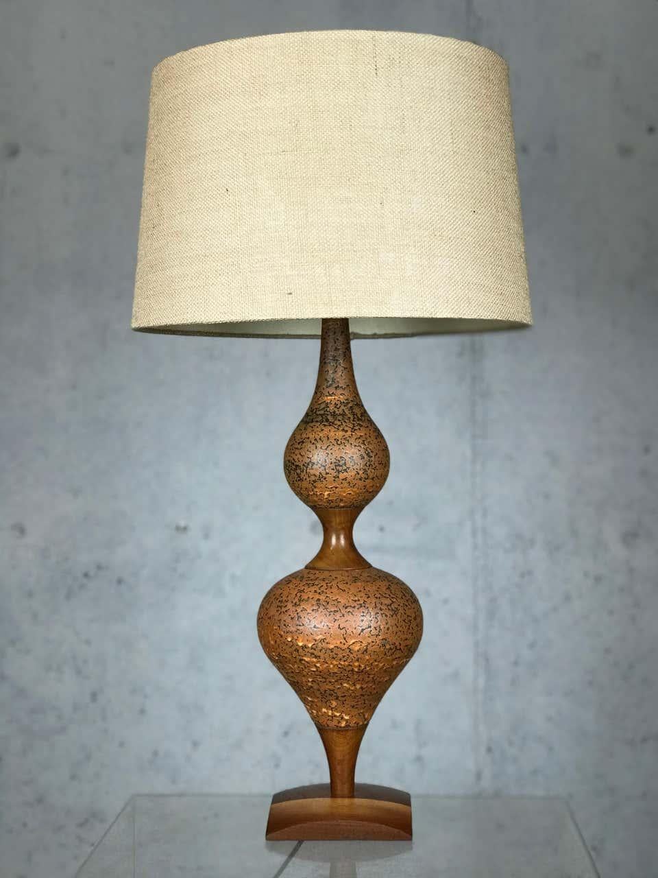 Mid Century Modern Genie Table Lamp of Ceramic and Walnut 1