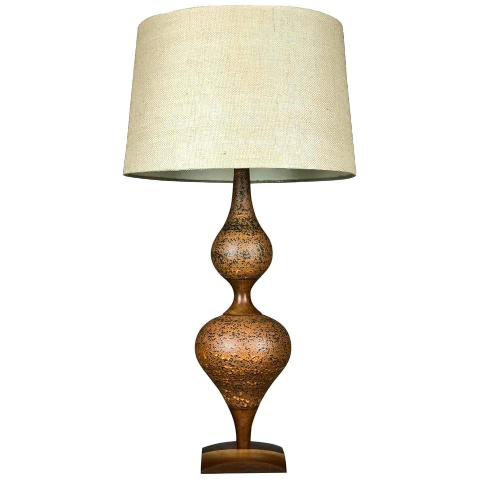 Mid Century Modern Genie Table Lamp of Ceramic and Walnut