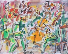 Antico acquerello astratto del XX secolo: 'Il quartetto dell'orchestra'.