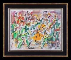 Antico acquerello astratto del XX secolo: 'Il quartetto dell'orchestra'.