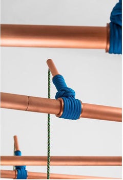 Genio Chandelier, Copper Ceiling Lamp System with Sand Blasted Glass Bowls