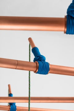 Genio Chandelier, Copper Ceiling Lamp System with Sand Blasted Glass Bowls